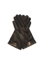 Matchesfashion.com Prada - Logo Plaque Leather Gloves - Womens - Black