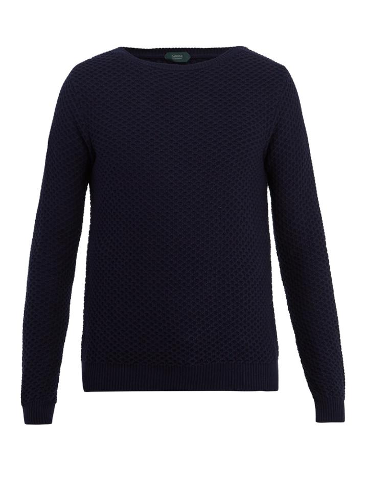 Zanone Crew-neck Honeycomb-knit Cotton Sweater