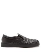 Matchesfashion.com Bottega Veneta - Dodger Slip On Intrecciato Leather Trainers - Mens - Black