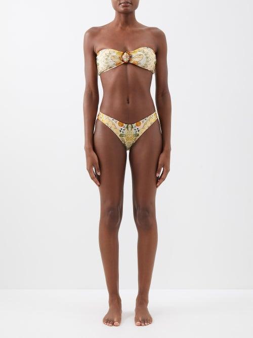 Zimmermann - Laurel Bamboo-ring Printed Bandeau Bikini - Womens - Yellow Print