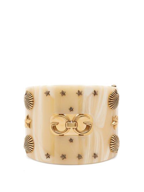 Matchesfashion.com Gucci - Gg Star And Shell Embellished Cuff - Womens - Ivory