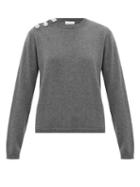 Matchesfashion.com Ganni - Crystal-button Round-neck Sweater - Womens - Grey
