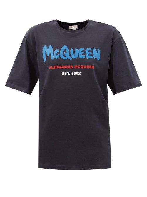 Alexander Mcqueen - Graffiti-logo Cotton-jersey T-shirt - Womens - Navy