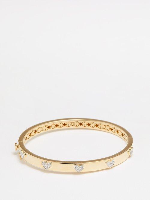 Sydney Evan - Heart Diamond & 14kt Gold Bangle - Womens - Gold Multi