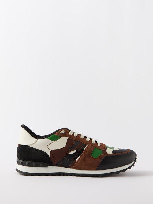 Valentino Garavani - Rockrunner Camouflage Leather Trainers - Mens - Green Brown
