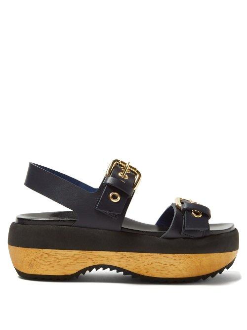 Matchesfashion.com Marni - Double Strap Buckled Leather Flatforms - Womens - Navy