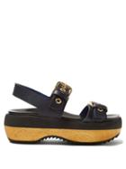 Matchesfashion.com Marni - Double Strap Buckled Leather Flatforms - Womens - Navy