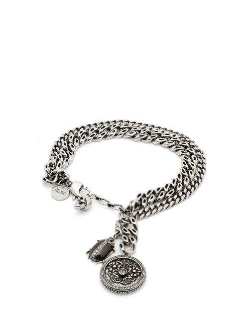 Matchesfashion.com Alexander Mcqueen - Beetle, Skull And Medallion Charm Bracelet - Mens - Silver