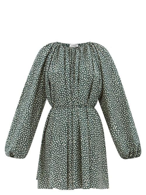Matteau - Floral-print Cotton-blend Poplin Mini Dress - Womens - Green Print