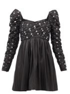 Self-portrait - Sequinned Ruched Satin Mini Dress - Womens - Black