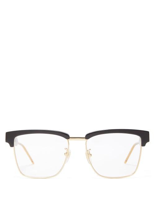 Matchesfashion.com Gucci - Square Frame Metal And Acetate Glasses - Mens - Black