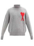 Matchesfashion.com Ami - Logo-intarsia Wool Roll-neck Sweater - Mens - Grey