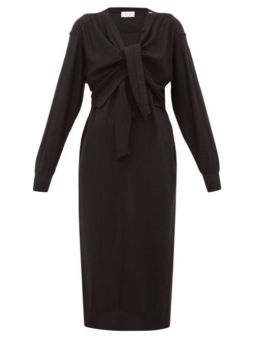 Matchesfashion.com Lemaire - Button Down Wool Blend Cardigan Sweater Dress - Womens - Black