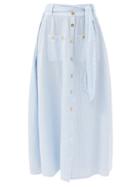 Matchesfashion.com Melissa Odabash - Alisa Striped Cotton-seersucker Midi Skirt - Womens - Light Blue
