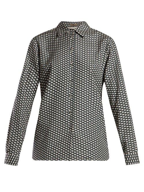 Matchesfashion.com Bottega Veneta - Butterfly Print Silk Shirt - Womens - Blue Multi