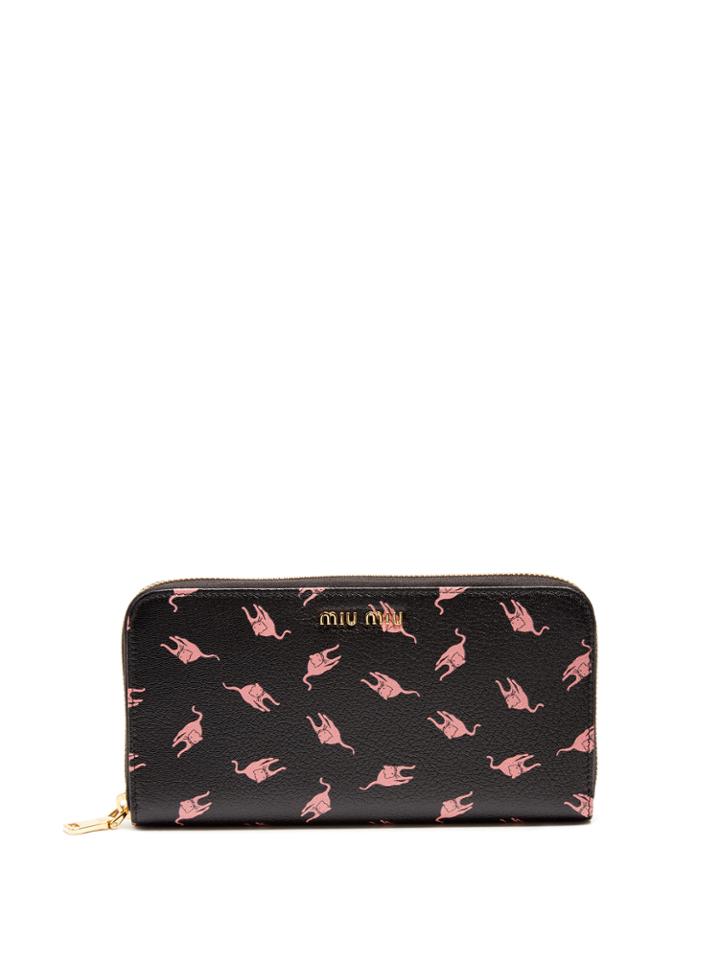 Miu Miu Cat-print Leather Continental Wallet