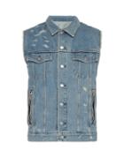 Matchesfashion.com Balmain - Distressed Sleeveless Denim Jacket - Mens - Blue