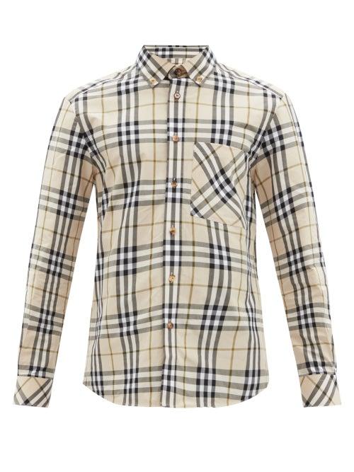 Mens Rtw Burberry - Causey Vintage-check Cotton Shirt - Mens - Beige