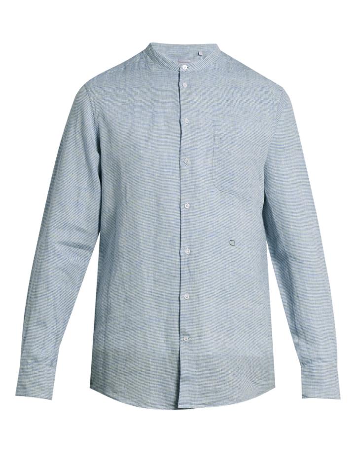 Massimo Alba Noto Granddad-collar Striped Linen Shirt