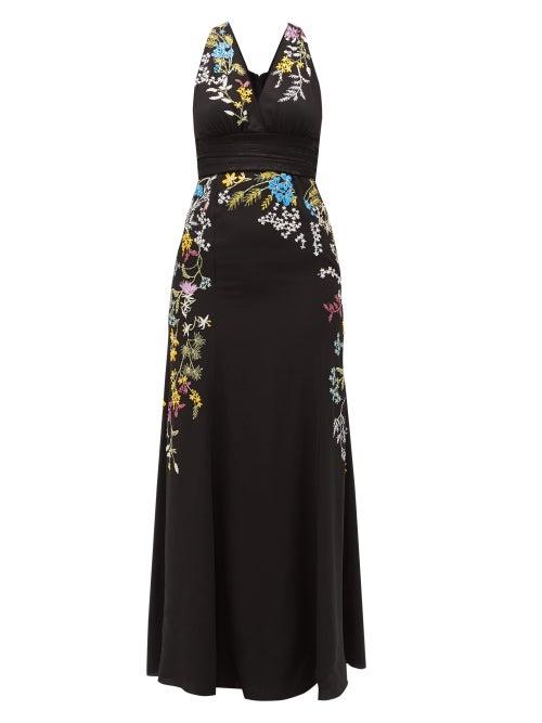 Matchesfashion.com Etro - Bristol Floral Embroidered Silk Gown - Womens - Black Multi