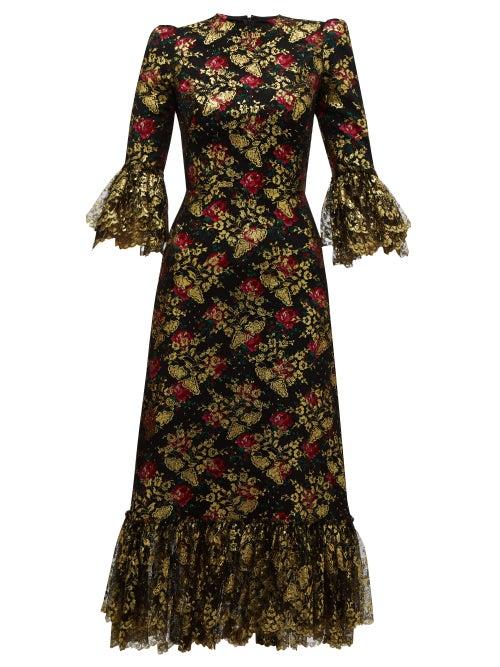 Matchesfashion.com The Vampire's Wife - The Wild Rose Ruffled Fil Coup Midi Dress - Womens - Black Red