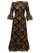 Matchesfashion.com The Vampire's Wife - The Wild Rose Ruffled Fil Coup Midi Dress - Womens - Black Red
