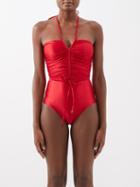 Zimmermann - Clover Ruched Halterneck Swimsuit - Womens - Mid Red