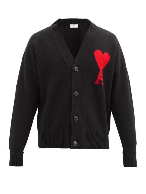 Matchesfashion.com Ami - Ami De Caur-intarsia Wool Cardigan - Mens - Black