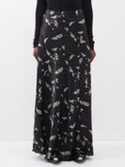 Raey - Twiggy Print Dip-hem Silk-satin Maxi Slip Skirt - Womens - Black Print