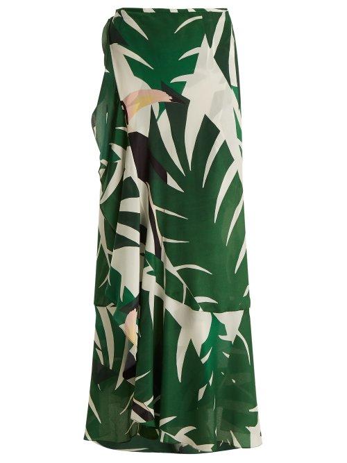 Matchesfashion.com Adriana Degreas - Printed Silk Crepe Wrap Skirt - Womens - Green Print