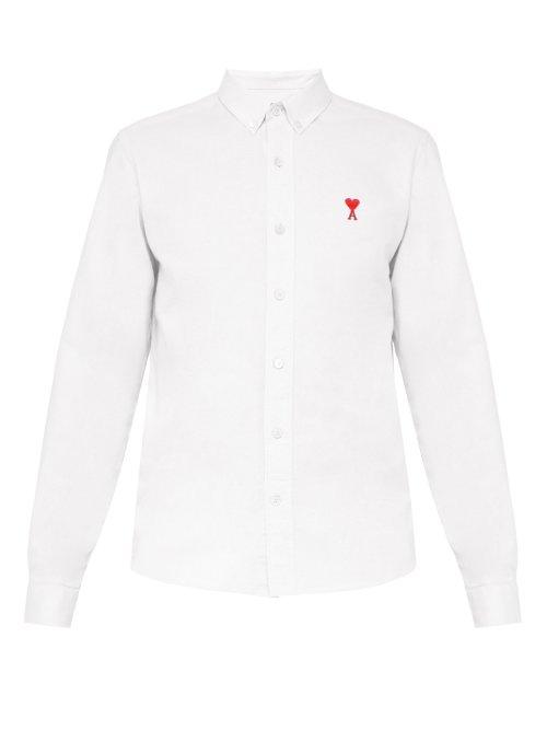 Matchesfashion.com Ami - Logo Embroidered Cotton Oxford Shirt - Mens - White