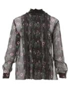 Matchesfashion.com Valentino - Lip Floral Print Pleated Silk Chiffon Blouse - Womens - Black Multi