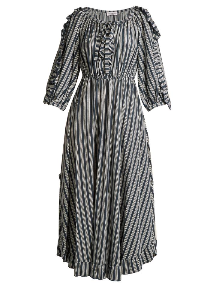 Sonia Rykiel Striped Ruffle-trimmed Crepe Midi Dress