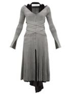 Matchesfashion.com Proenza Schouler - Crossover Belted Ribbed Knit Dress - Womens - Silver