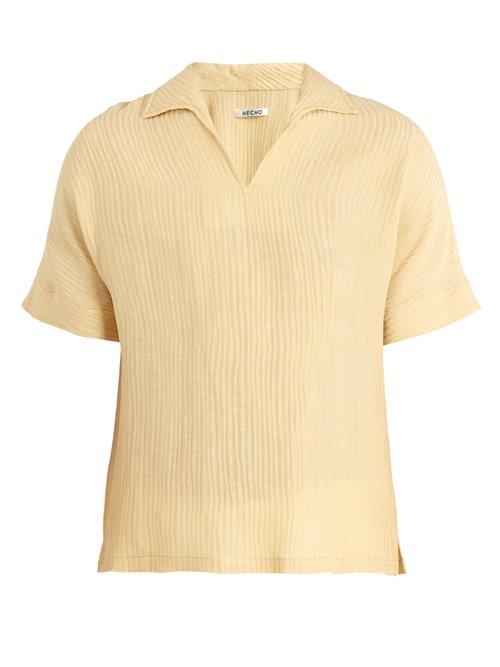 Matchesfashion.com Hecho - Open Collar Ribbed Silk Blend Shirt - Mens - Yellow