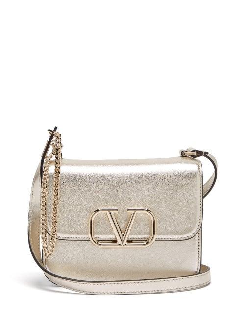 Matchesfashion.com Valentino Garavani - V-sling Small Metallic-leather Shoulder Bag - Womens - Gold