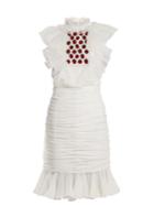 Giambattista Valli Embellished Strawberry-appliqu Ruched Silk Dress