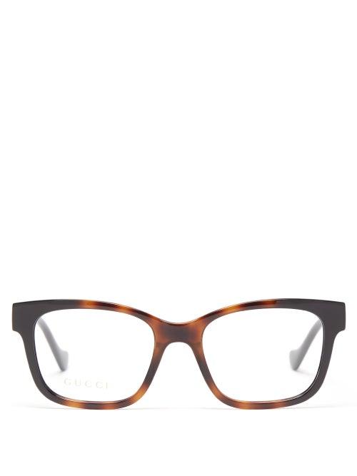 Gucci - Gg-plaque Square Tortoiseshell-acetate Glasses - Womens - Brown