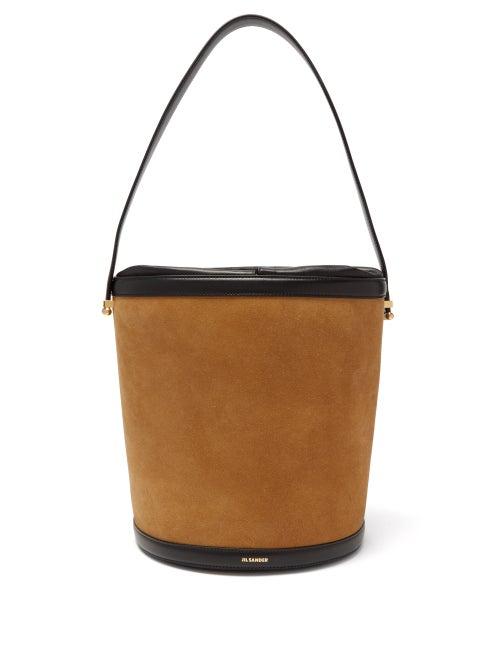 Ladies Bags Jil Sander - Leather-trimmed Suede Bucket Bag - Womens - Black Tan