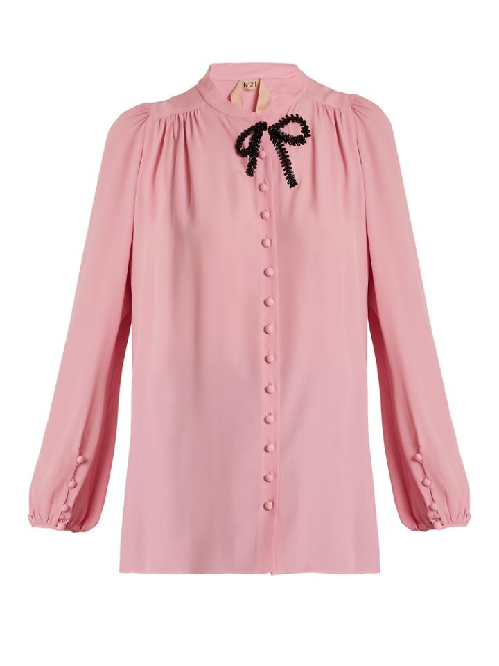 No. 21 Bead-embellished Crepe De Chine Blouse