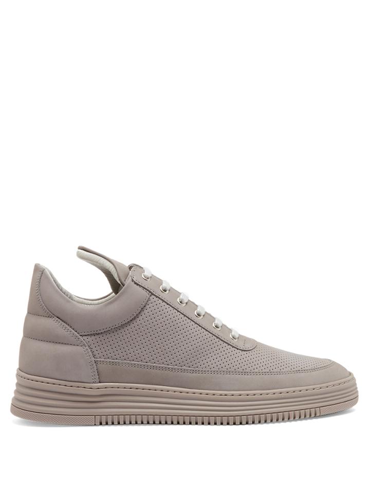 Filling Pieces Low-top Perforated Nubuck-leather Trainers