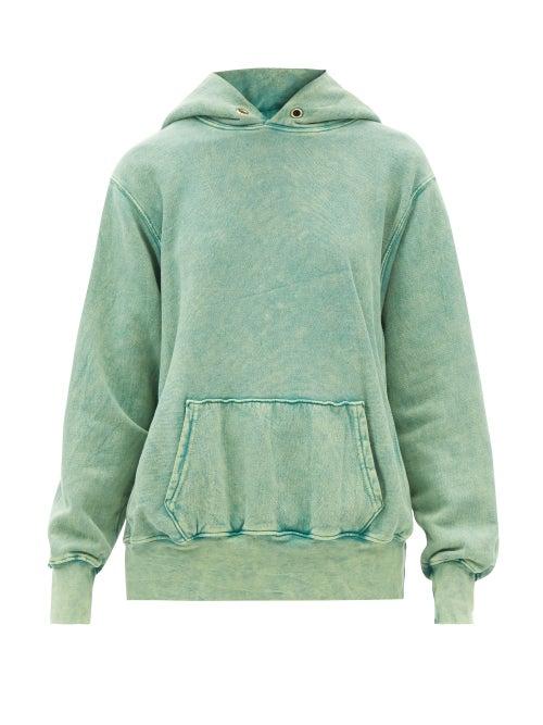Les Tien - Brushed-back Cotton Cropped Hooded Sweatshirt - Womens - Green