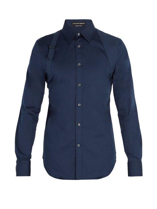 Matchesfashion.com Alexander Mcqueen - Harness Strap Cotton Blend Shirt - Mens - Navy