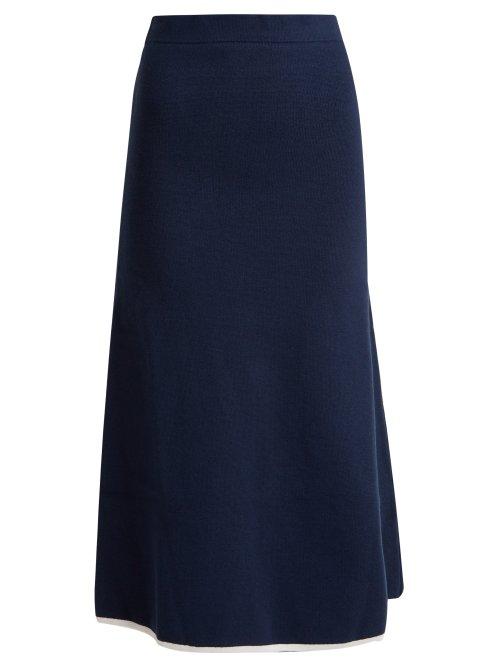 Matchesfashion.com Joostricot - Cotton Blend A Line Midi Skirt - Womens - Navy