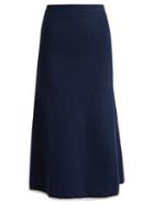 Matchesfashion.com Joostricot - Cotton Blend A Line Midi Skirt - Womens - Navy