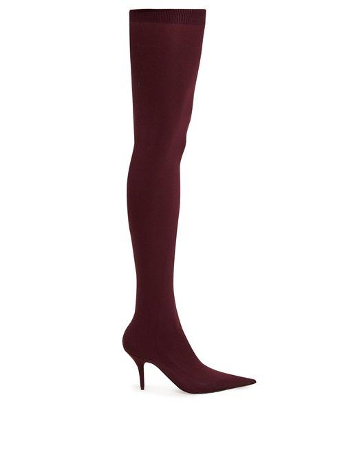 Matchesfashion.com Balenciaga - Knife Over The Knee Bootie - Womens - Burgundy
