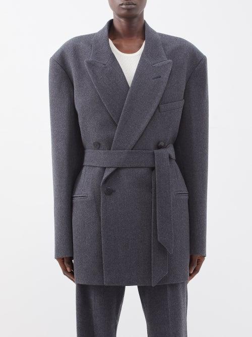 Raey - Exaggerated-shoulder Wool-blend Tux Blazer - Womens - Grey