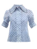 Matchesfashion.com Thierry Colson - Tilda Geometric Print Cotton Blend Blouse - Womens - Blue