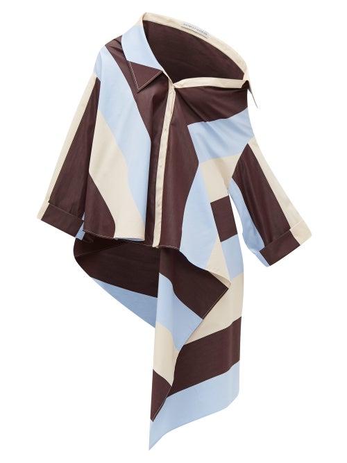 Matchesfashion.com Palmer//harding - Jasmin Reversible Off The Shoulder Cotton Shirt - Womens - Burgundy Multi