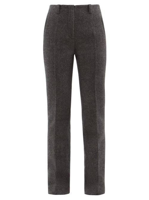 Khaite - Amelie Flared Wool-twill Trousers - Womens - Mid Grey